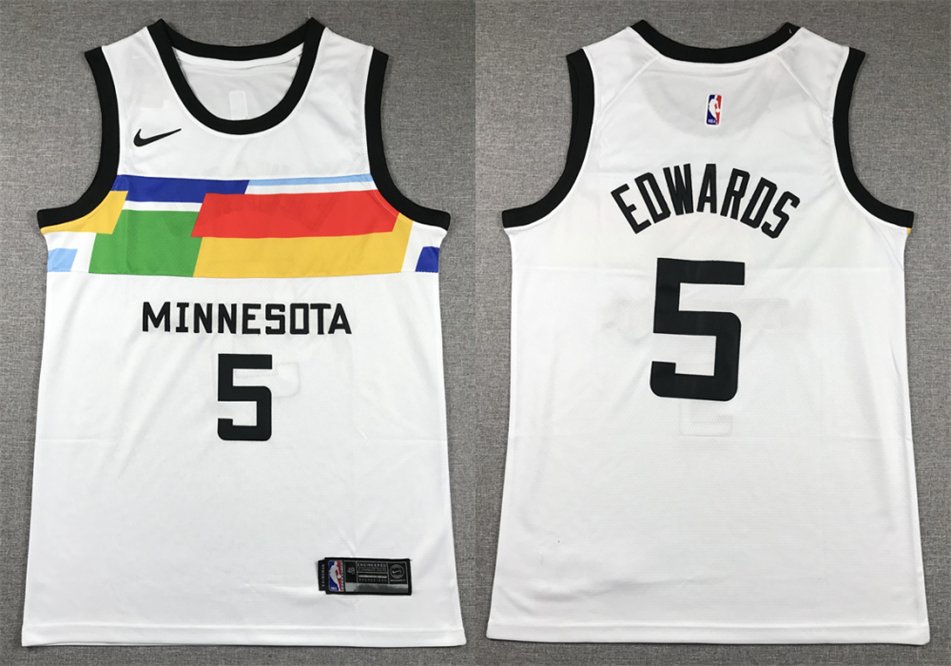 Men's Timberwolves #5 Anthony Edwards City Jersey White 2023
