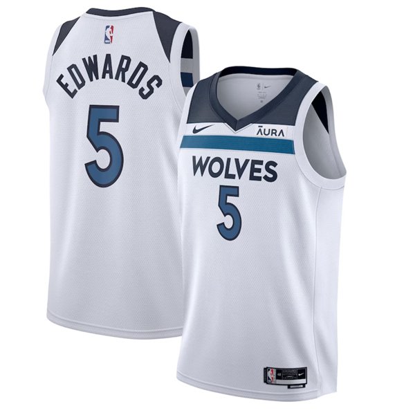 Men's Youth Timberwolves #5 Anthony Edwards White Stitched Basketball Jersey
