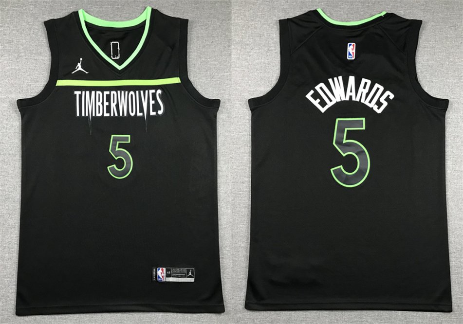 Men's youth Timberwolves #5 Anthony Edwards Stitched Basketball Jersey Black