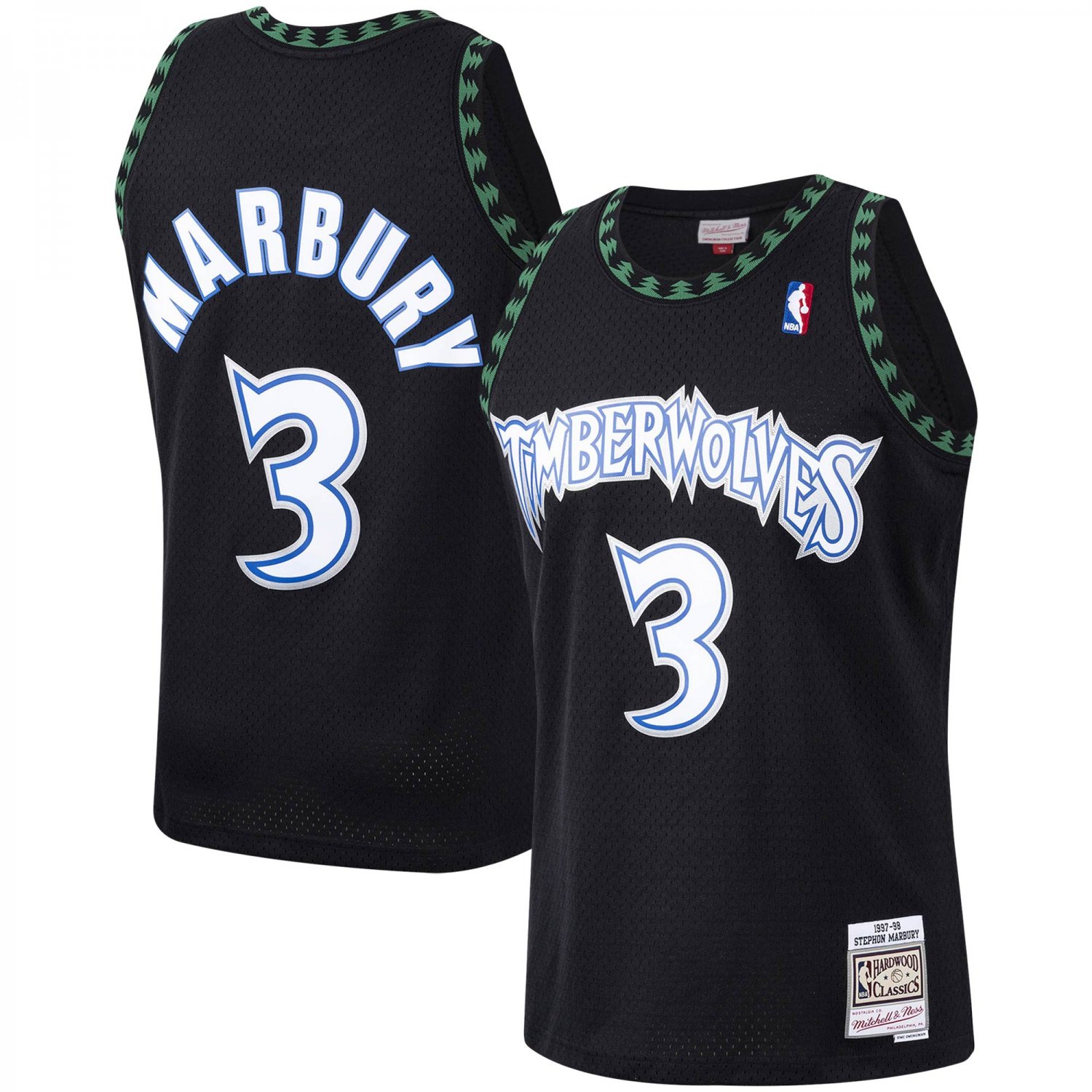 Men's Timberwolves #3 Stephon Marbury Stitched Basketball Retro Jersey Black