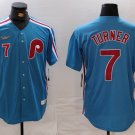Men's PHI #7 Trea Turner Throwback Cooperstown Cool Player Jersey Blue