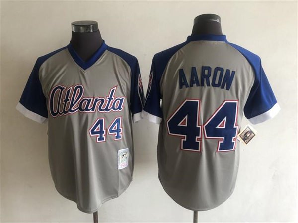 Men's ATL #44 Hank Aaron Mitchell & Ness Gray Pullover Throwback Jersey