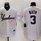Men's NYY #3 Babe Ruth 3nd White Pinstripe Fashion Cool Base Jersey
