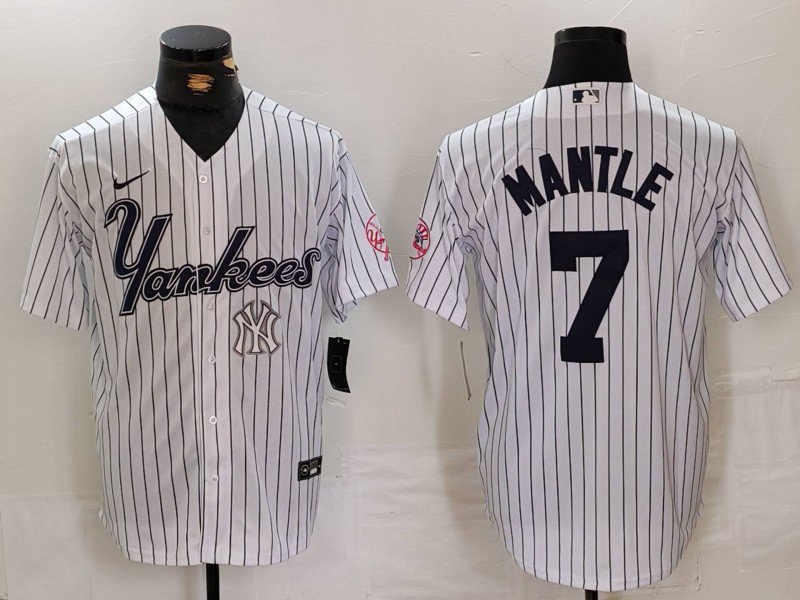 Men's Yankees #7 Mickey Mantle 3nd White Pinstripe Fashion Cool Base Jersey