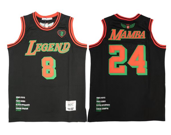 Men's Front #8 Back #24 Mamba Grinch BLACK/RED/GREEN Basketball Jersey