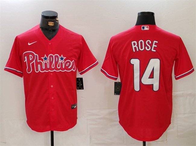 Men's PHI #14 Pete Rose Red Cool Base Stitched Jersey