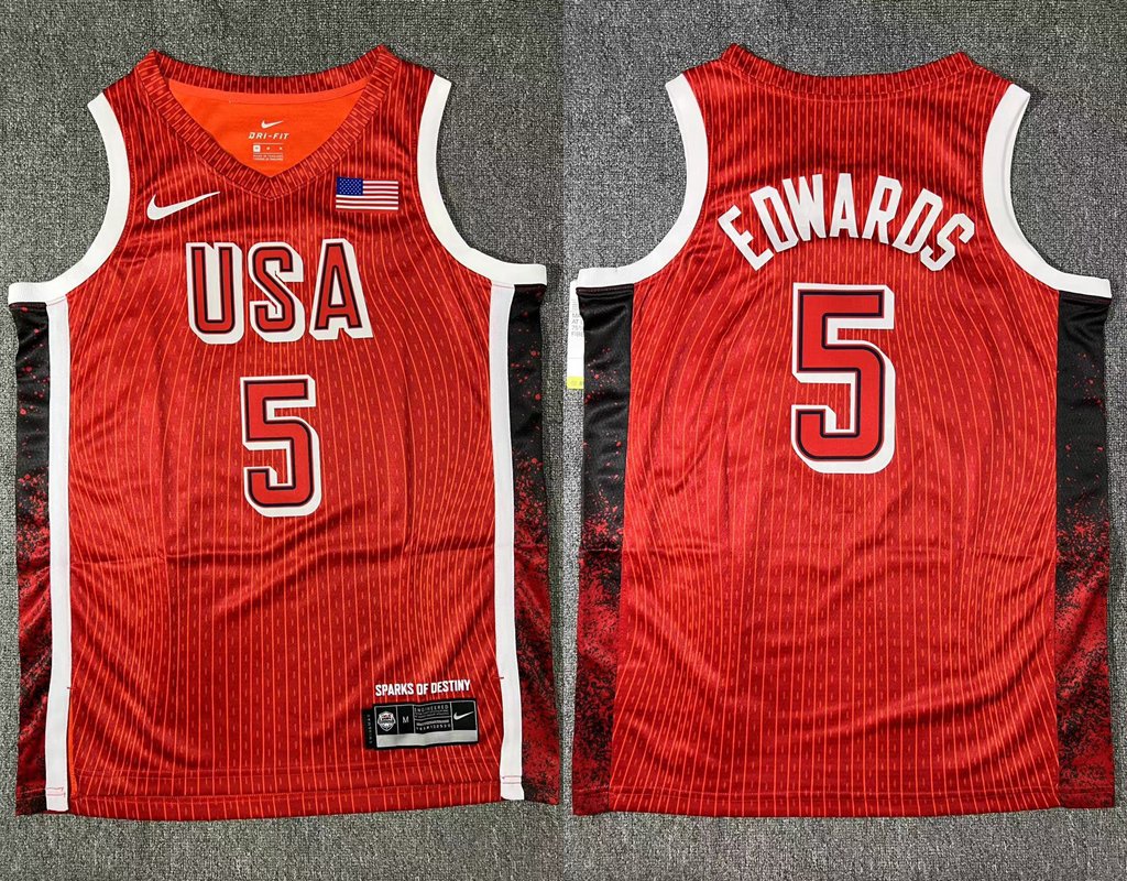 Men's USA Basketball #5 Anthony Edwards Red 2024 Swingman Stitched Jersey
