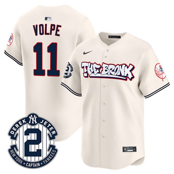 Any Size New York Yankees Anthony Volpe Cream The Bronx Graffiti V2 Baseball Jersey