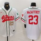 Men's San Francisco 49ers #23 Christian McCaffrey White With Patch Cool Base Stitched Jersey