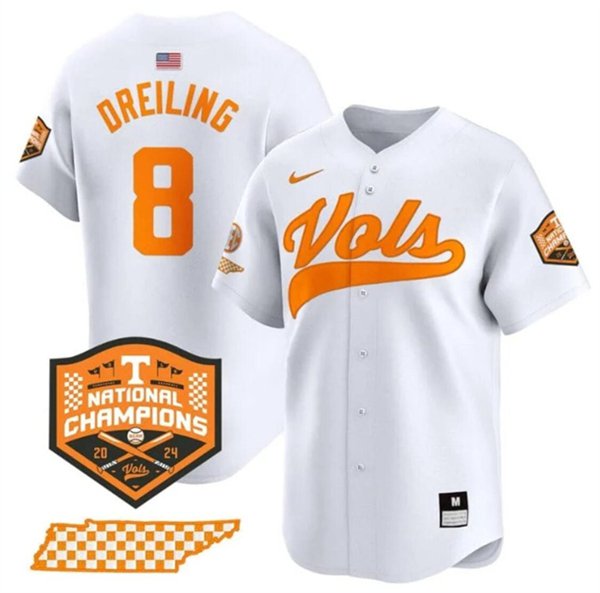 Men's Tennessee Volunteers #8 Dylan Dreiling White 2024 Champions Vapor Player Jersey