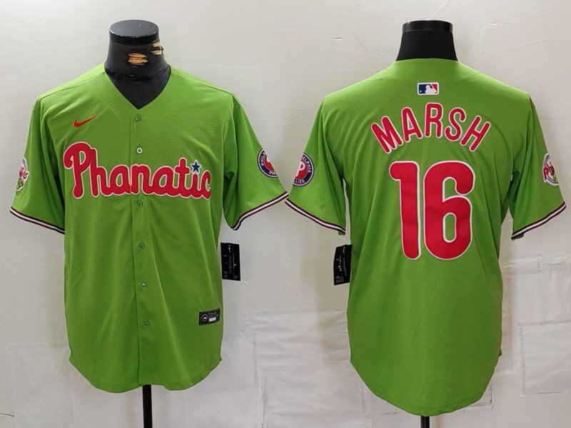 Men's PHI #16 Brandon Marsh Green Stitched Cool Player Jersey