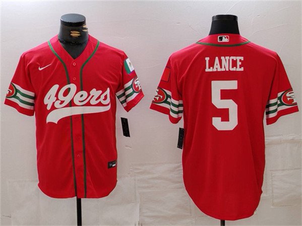 Men's San Francisco 49ers #5 Trey Lance Red Mexico Cool Base Stitched Jersey