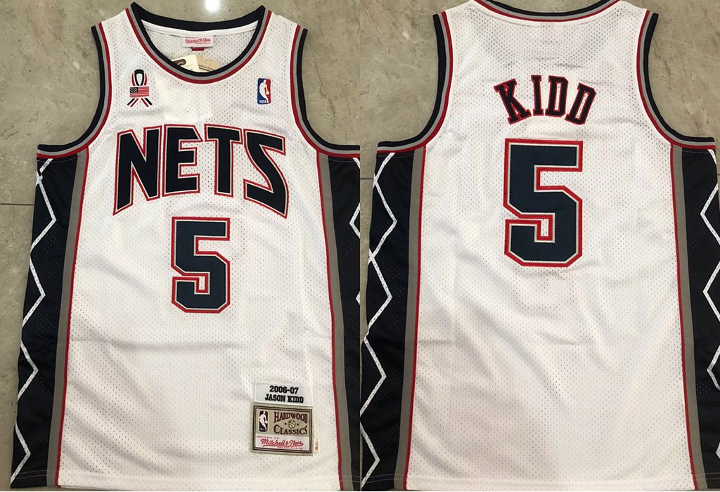 Men's Nets #5 Jason Kidd Throwback Basketball AU Jersey Whith
