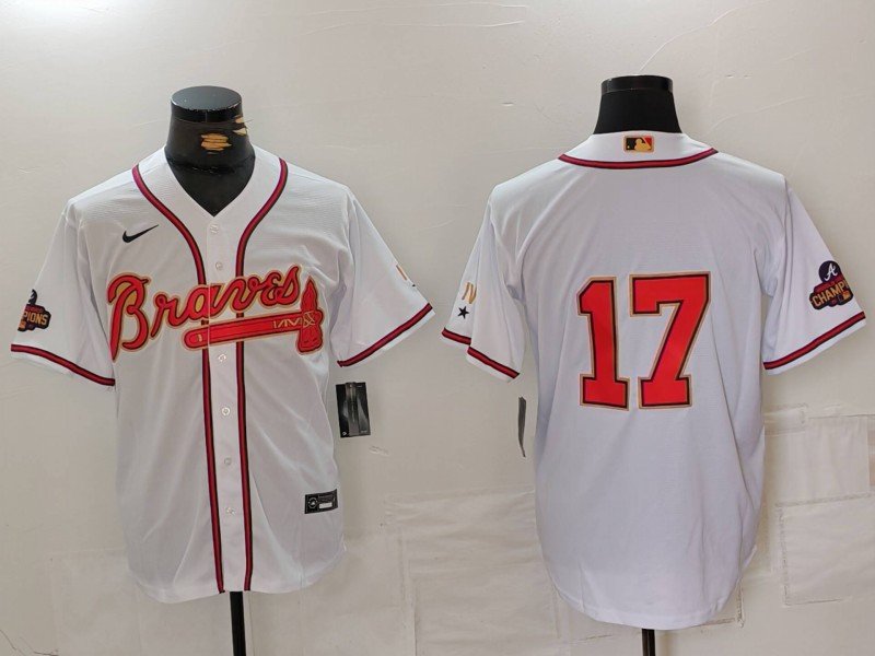 Men's ATL #17 Andy Messersmith White Gold World Series Jersey