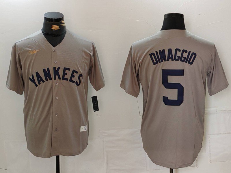 Men's NYY #5 Joe DiMaggio Grey Player Stitched Jersey