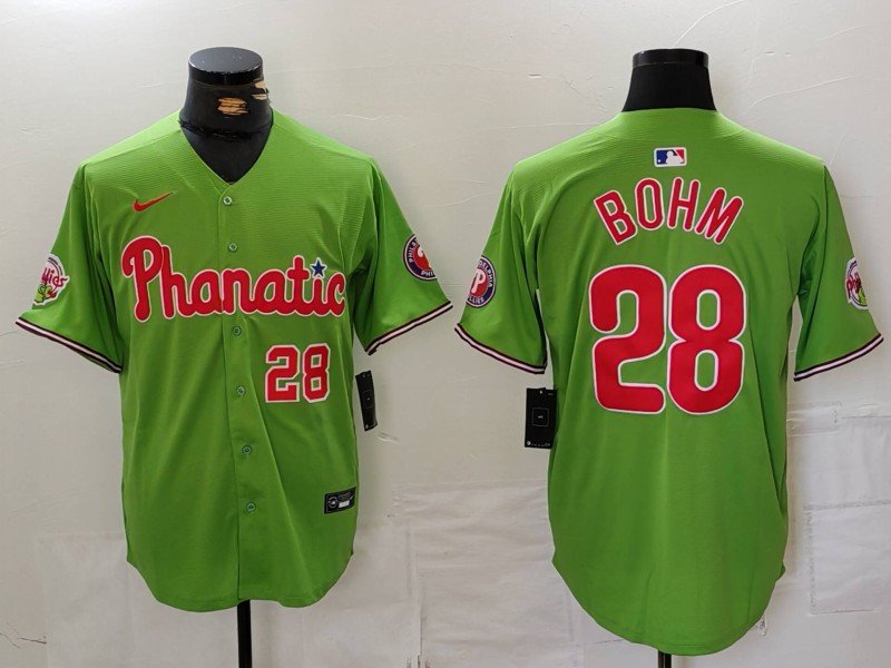 All Size PHI #28 Alec Bohm Green With Patch Stitched Jersey