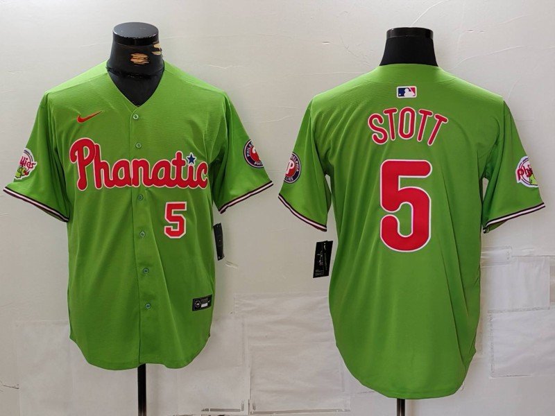 All Size PHI #5 Bryson Stott Green With Patch Stitched Jersey