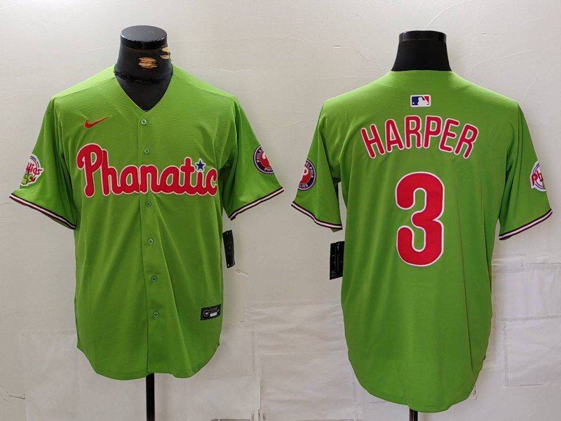 All Size PHI #3 Bryce Harper Green Stitched Cool Base Jersey