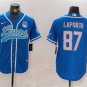Men's Detroit Lions #87 Sam Laporta Blue With 90th Anniversary Patch Cool Base Stitched Jersey