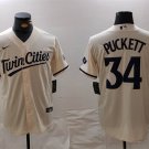 All Size MIN #34 Kirby Puckett Cream Cool Base Stitched Player Jersey