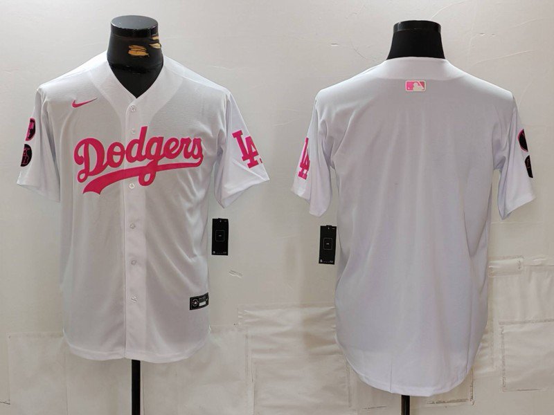 Men's LAD Team Big Logo White Pink Vin & Kobe Patch Stitched Jersey