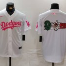 Men's Dodgers Team Big Logo White Pink Vin & Kobe Patch Stitched Jersey