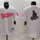 Men's Dodgers Team Big Logo White/Pink Vin & Kobe Patch Stitched Player Jersey