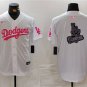 Men's Dodgers Team Big Logo White/Pink Vin & Kobe Patch Stitched Player Jersey