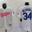 Men's LAD #34 Fernando Valenzuela White Pink Vin & Kobe Patch Jersey