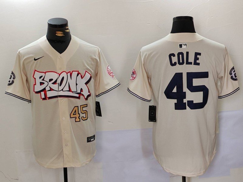 Men's NYY #45 Gerrit Cole Cream Limited Stitched Player Jerseys