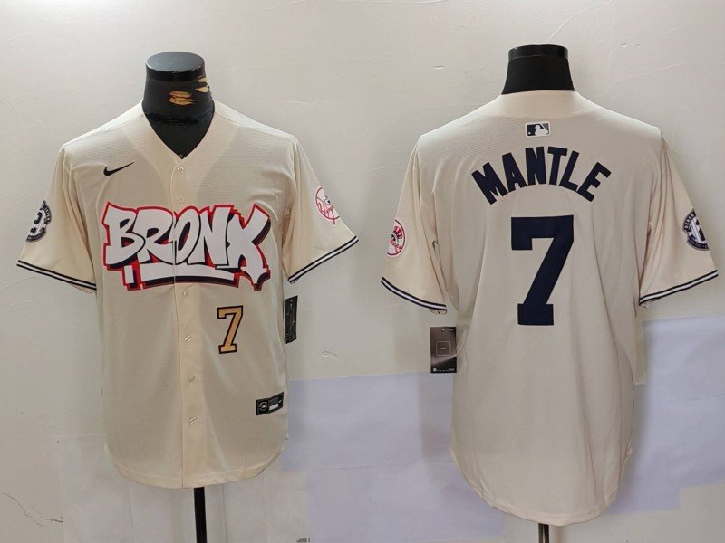 Men's NYY #7 Mickey Mantle Cream Limited Stitched Player Jerseys