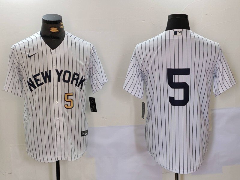 Men's NYY #5 Joe DiMaggio White No Name Cool Base Stitched Jersey