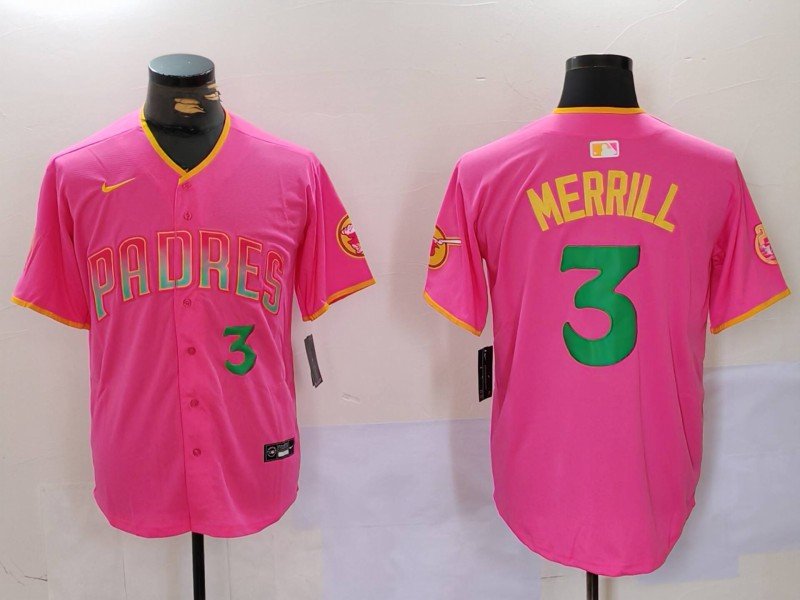 Men's SDP #3 Jackson Merrill Pink Player Number Fashion Player Jersey
