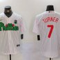 Men's PHI #7 Trea Turner White Green Cool Base Stitched Jersey