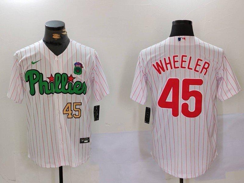 Men's PHI #45 Zack Wheeler White Green Cool Base Stitched Jerseys