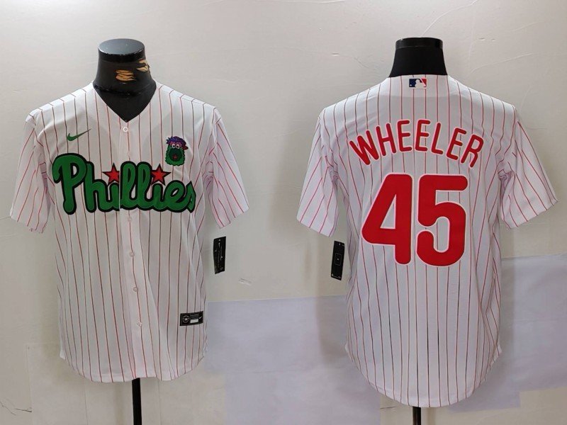 Men's PHI #45 Zack Wheeler White Green Cool Base Stitched Jersey
