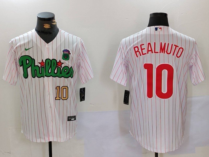 Men's PHI #10 J.T. Realmuto White Green Cool Base Stitched Jerseys