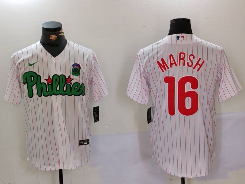 Men's PHI #16 Brandon Marsh White Green Cool Base Stitched Jersey