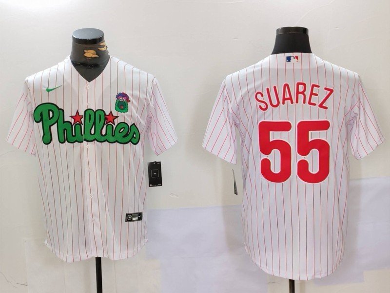 Men's PHI #55 Ranger Su&Atilde;&iexcl;rez White Green Cool Base Stitched Jersey