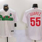 Men's PHI #55 Ranger Suárez White Green Cool Base Stitched Jersey