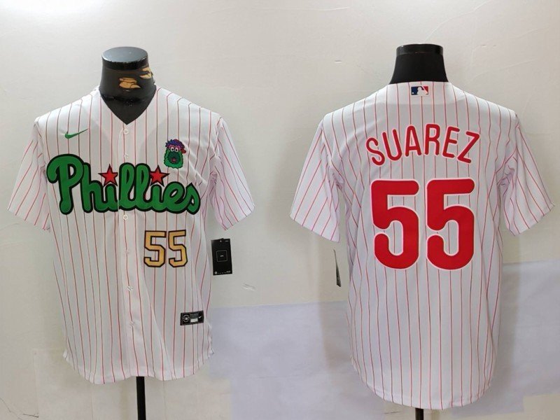 Men's PHI #55 Ranger Su&Atilde;&iexcl;rez White Green Cool Base Stitched Jerseys