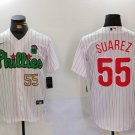 Men's PHI #55 Ranger Suárez White Green Cool Base Stitched Jerseys