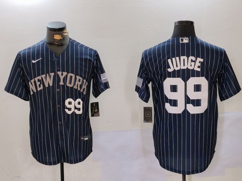Men's NYY #99 Aaron Judge Navy Pinstripe Fashion Cool Base Jerseys