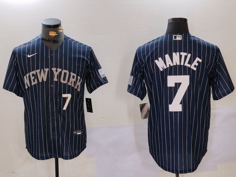 Men's NYY #7 Mickey Mantle Navy Pinstripe Fashion Cool Base Jerseys