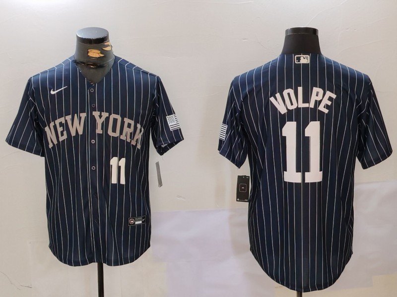 Men's NYY #11 Anthony Volpe Navy Pinstripe Fashion Cool Base Jerseys