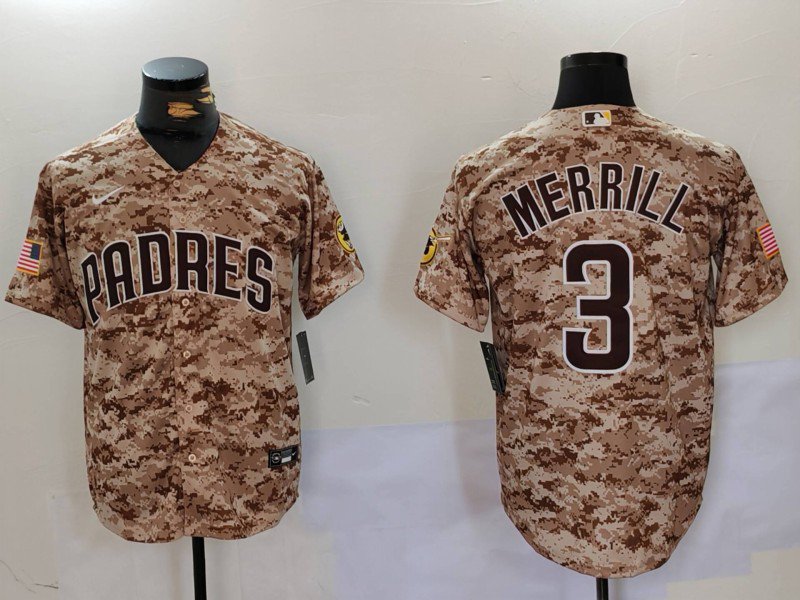 Men's SDP #3 Jackson Merrill Camo Cool Base Stitched Jersey