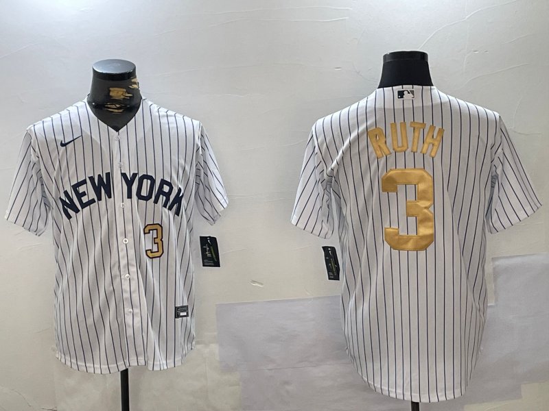 Men's New York Yankees #3 Babe Ruth White Pinstripe Fashion Cool Base Jersey