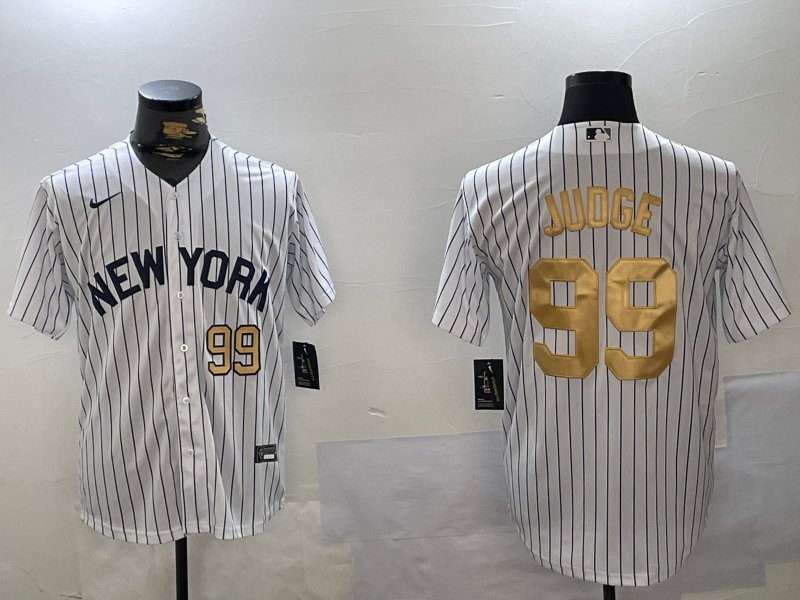 Men's New York Yankees #99 Aaron Judge White Pinstripe Fashion Cool Base Jersey