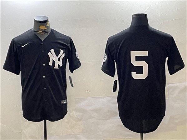 Men's New York Yankees #5 Joe DiMaggio Black With Patch Cool Base Stitched Jersey