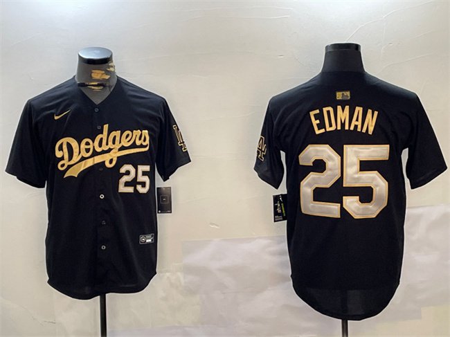 Men's LAD #25 Tommy Edman Black Gold Limited Stitched Player Jersey